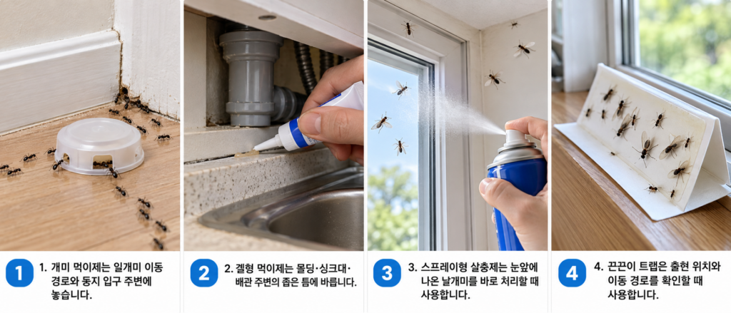 날개미 먹이제·겔형·스프레이·끈끈이 트랩 사용 방법