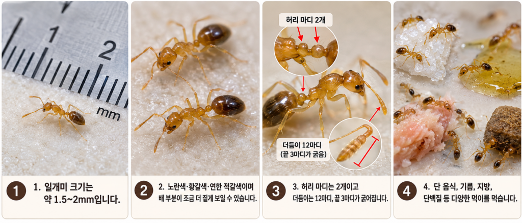 애집개미 크기 색깔 허리 마디 더듬이 특징