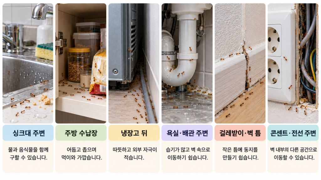 싱크대·수납장·냉장고 뒤 등 애집개미 서식지