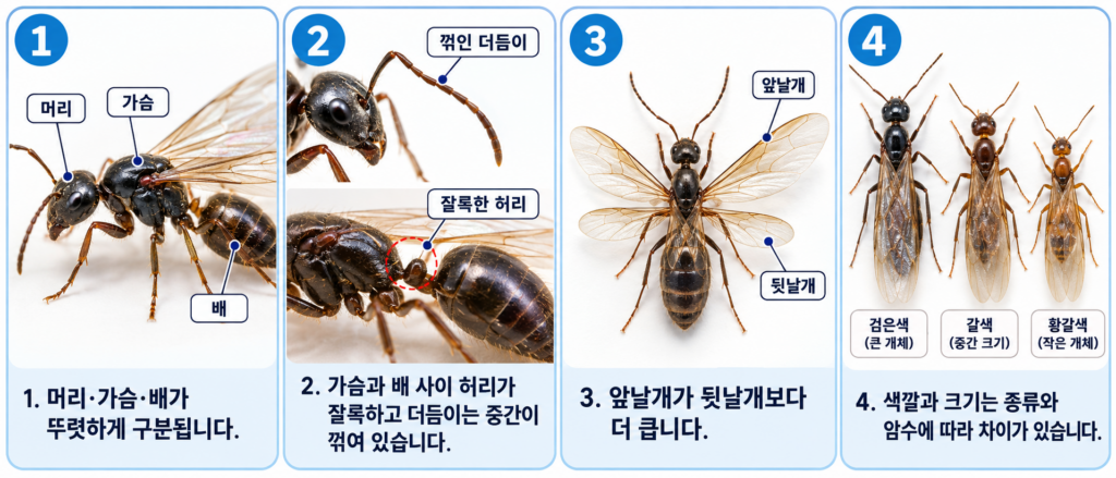 날개미 몸통 더듬이 날개 특징