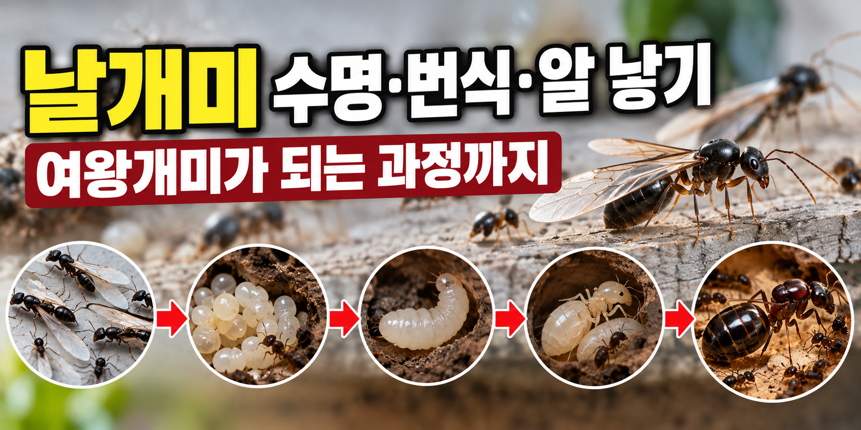 날개미 번식과 알·애벌레·번데기·여왕개미 성장 과정