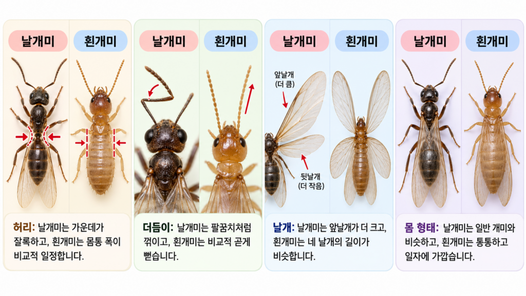 날개미와 흰개미 생김새 차이 비교