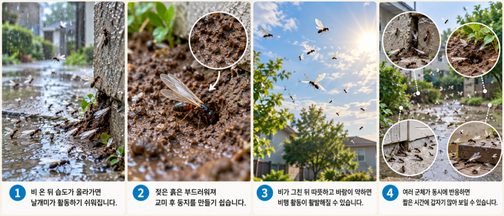비 온 뒤 습도와 기온 변화로 날개미가 많이 나오는 이유